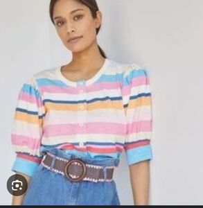 Anthro Plenty by Tracy Reese Striped Puff Sleeve Top Size XS